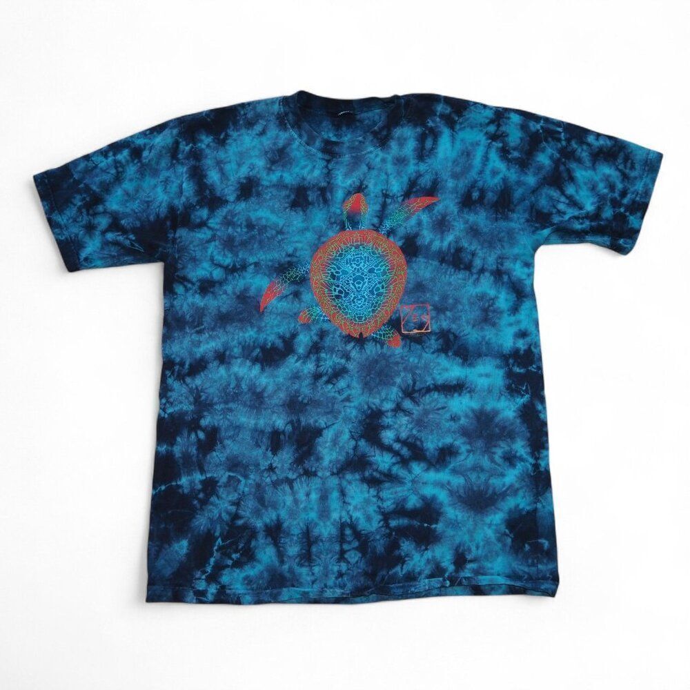 Roger Dean x YES Vintage Tribal Turtle Tie Dye T-Shirt Blue Black‎ Unisex L RARE